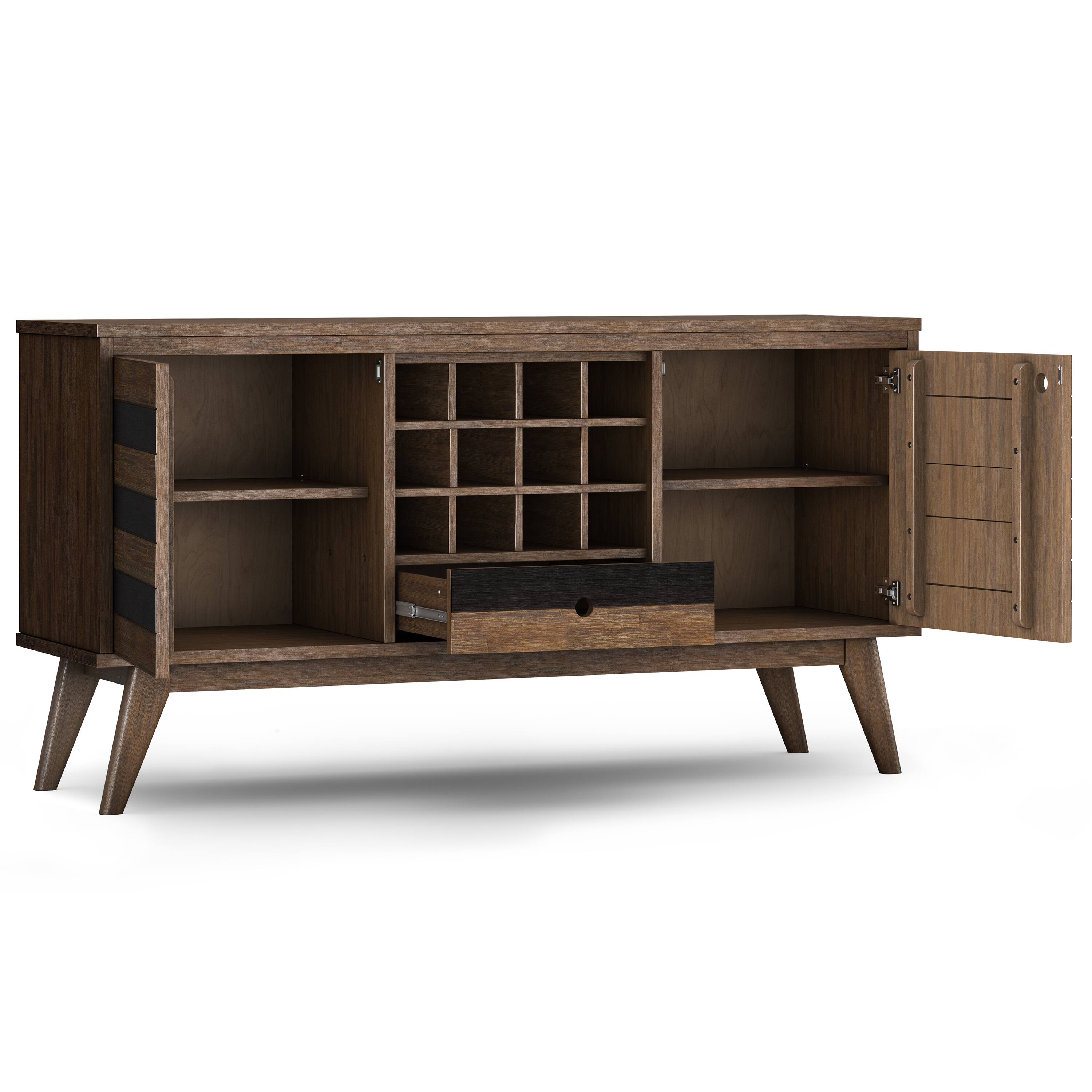 Back. Simpli Home - Simpli Home Clarkson 60 inch Wide Solid Acacia Wood Sideboard with Wine Storage in Rustic Natural Aged Brown - Rustic Natural Aged Brown.