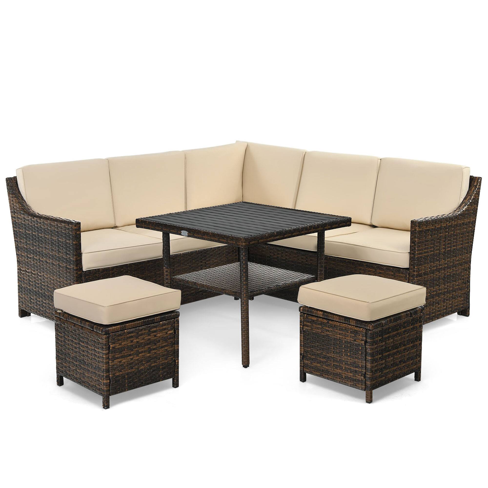 Alt View 1. Gymax - Gymax 6PCS Rattan Patio Sectional Sofa Set Cushioned Conversation Furniture Set - Beige.
