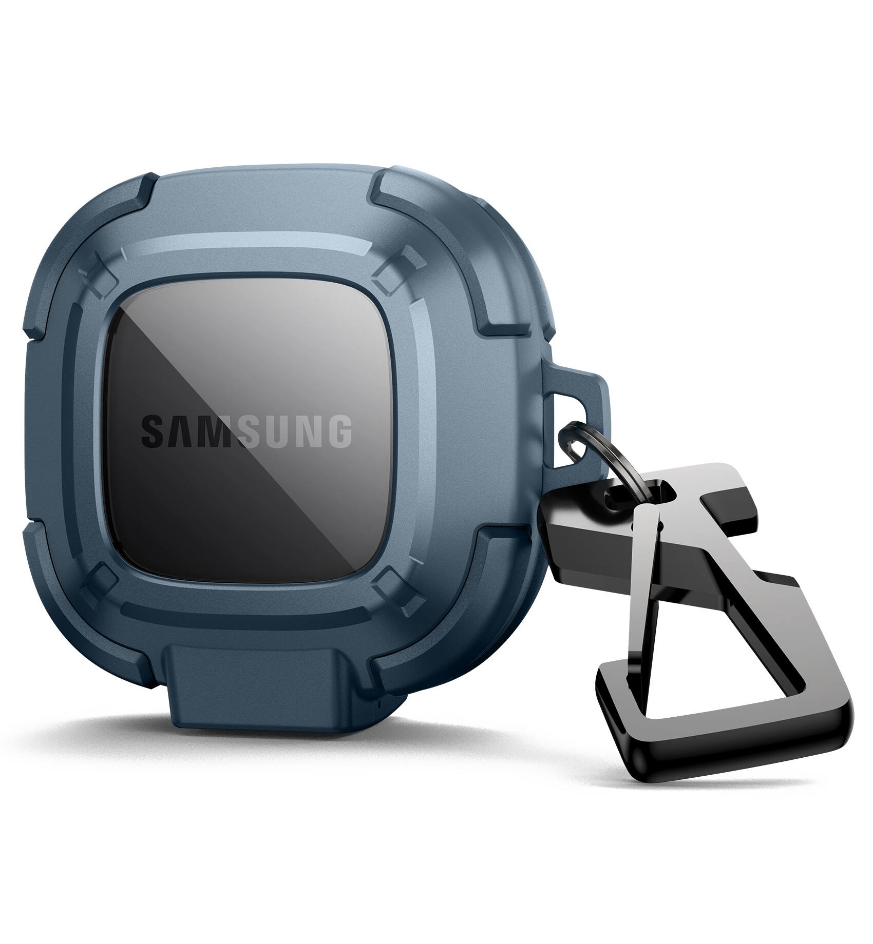 Angle. Dexnor - Bumper Case for Samsung Galaxy Buds FE/Buds 2 Pro/Buds 2)/Buds Pro (2021)/Buds Live with Secure Lock, Carabiner - Navy Blue.