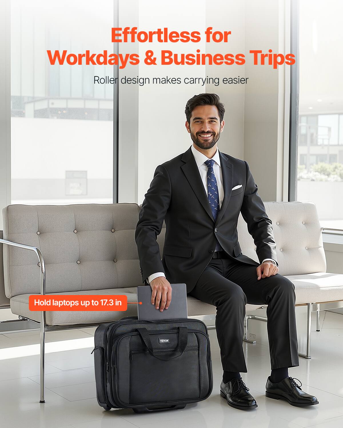 Effortless for Workdays & Business Trips

Roller design makes carrying easier

Hold laptops up to 17.3 in