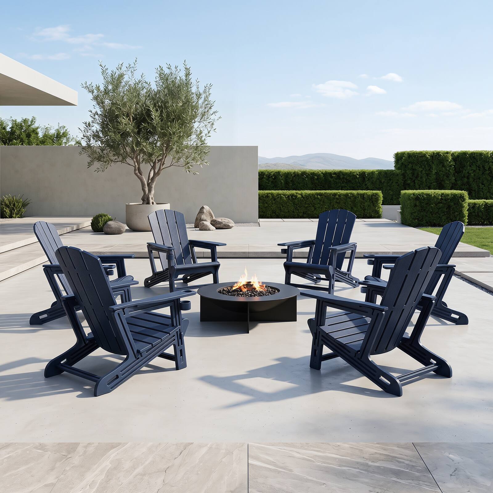 Alt View 4. Costway - Costway 2 PCS HDPE Adirondack Chairs with Realistic Wood Grain, Extended Backrest - Blue.