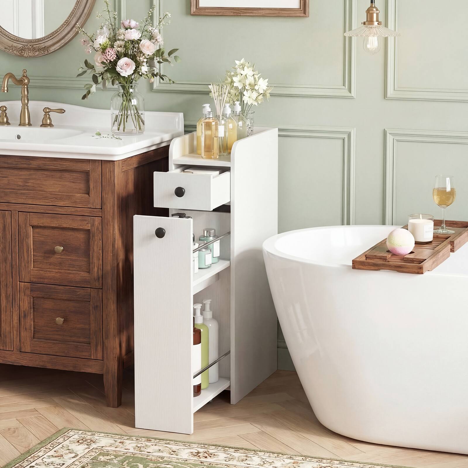 Alt View 1. Costway - Costway Small Bathroom Storage Cabinet 4-Tier Narrow Toilet Side Storage Cabinet - White.