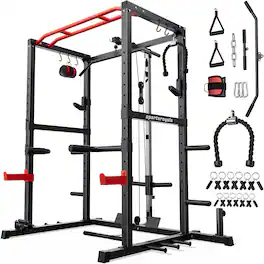 Sportsroyals - Power Cage,1600lbs Multi-Function Power Rack with Adjustable Cable Crossover System, Weight Cage for Home Gym - Black