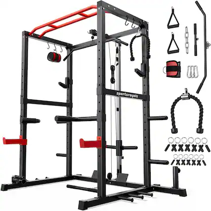 Front. Sportsroyals - Power Cage,1600lbs Multi-Function Power Rack with Adjustable Cable Crossover System, Weight Cage for Home Gym - black.