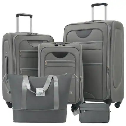 Front. BreeBe - Softside Expandable 3-Piece Luggage Set with Duffel Bag, Upright Spinner Softshell, Lightweight Travel Suitcases - Grey.