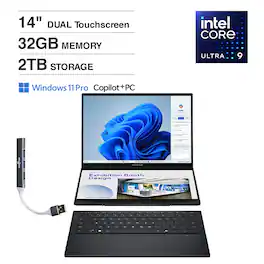 ASUS - Zenbook DUO 2-in-1 Laptop 14.0 WUXGA (Intel Ultra 9-285H, 32GB LPDDR5X, 2TB PCIe SSD, Win 11 Pro) w/USB Hub - Inkwell Gray