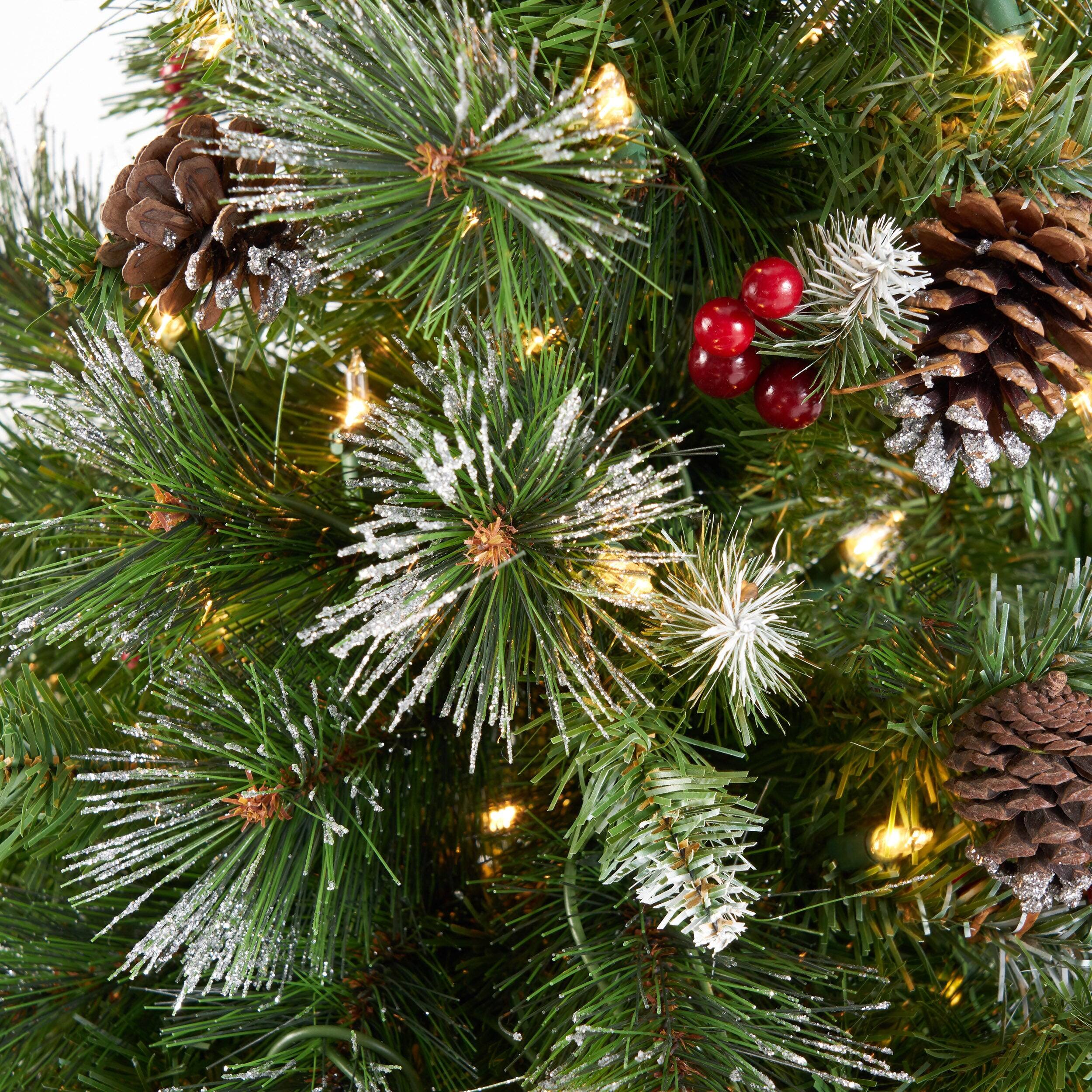 Alt View 4. Hivvago - 4.5  ftGlitter Bristle Mixed Hinged Tree with Red Berry and Pine Cones and 200 CL - Green.