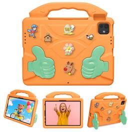Dteck - Kids Case for iPad Pro 11 Inch M5 2025/M4 2024, Shockproof Silicone Stand Cover with Fun Charms - Orange