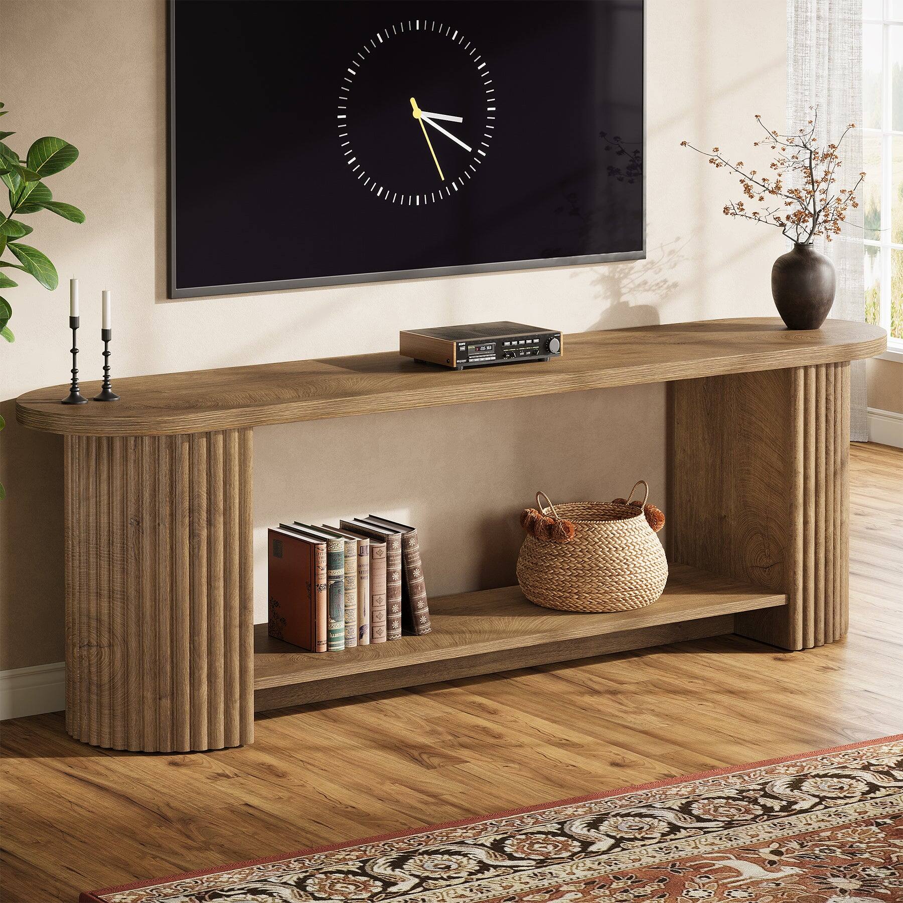 Front. Tribesigns - Office Media Console, For Media Equipment and Storage in Meeting Rooms and Reception Areas - Brown.