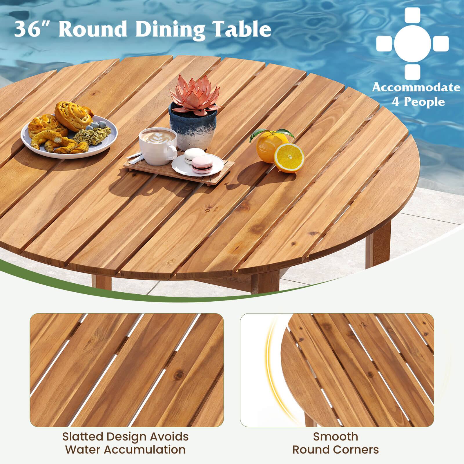 36" Round Dining Table, Accommodate 4 People, Slatted Design Avoids Water Accumulation, Smooth Round Corners