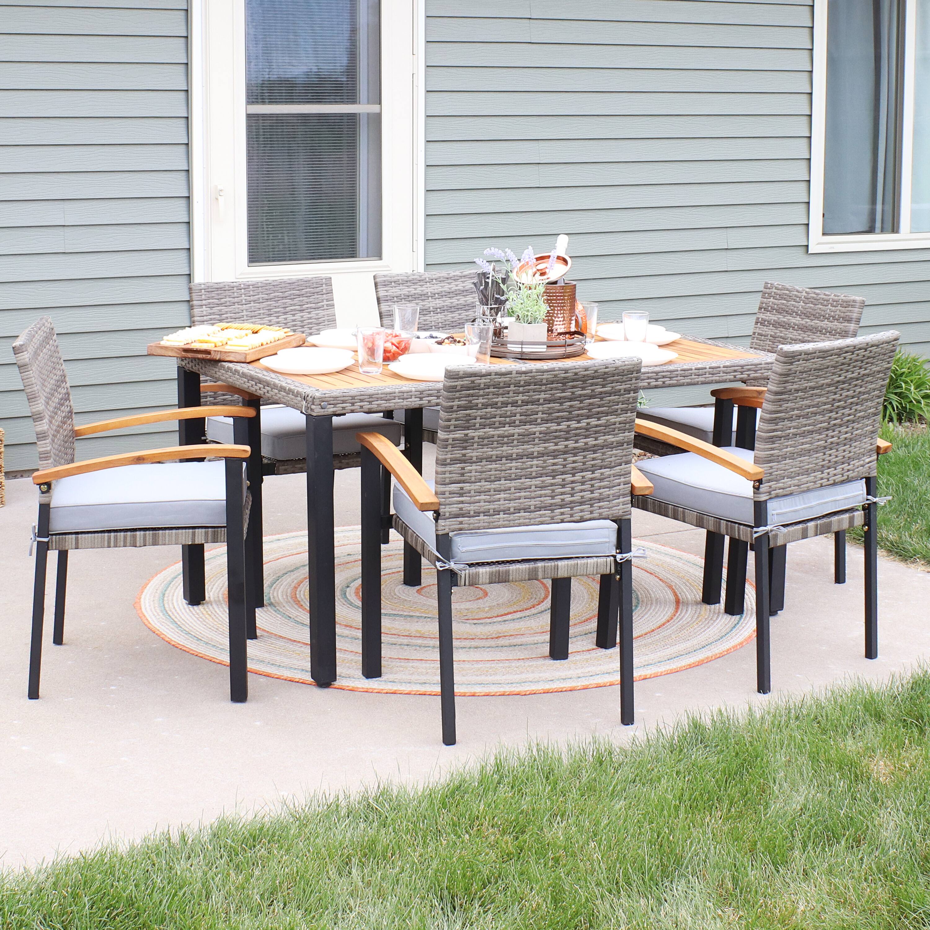Alt View 3. Sunnydaze - Carlow Resin Wicker 7-Piece Patio Dining Set - Stone Gray.