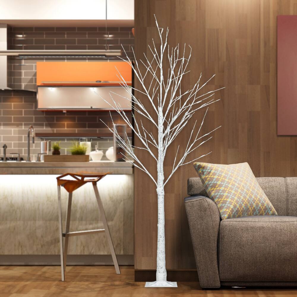 Alt View 4. Winado - 4FT Small Christmas PVC Birch Tree Artificial with Lights, Base for Xmas Indoor Outdoor Holiday Party Wedding Decoration - White.