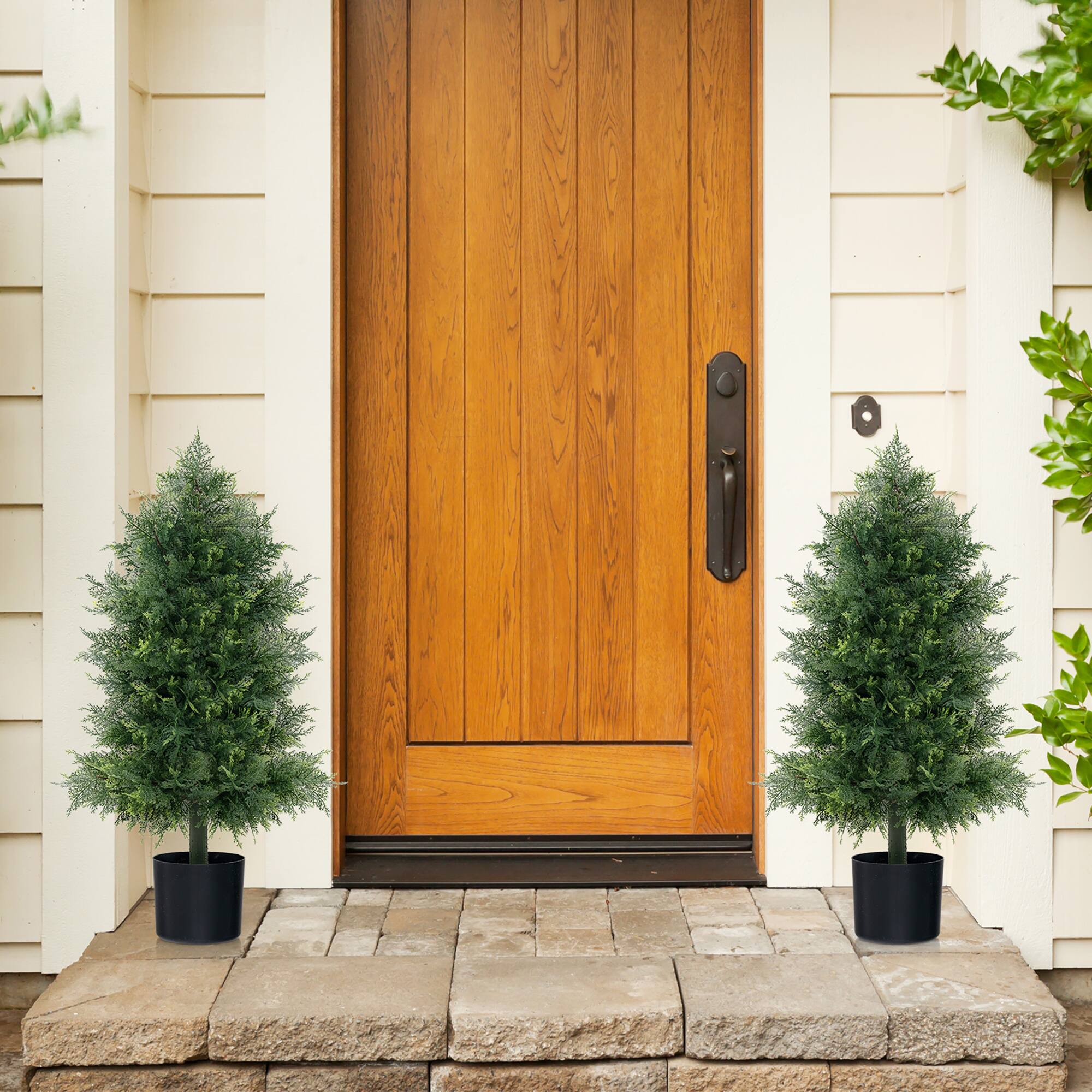 Alt View 1. Gymax - Gymax 2PCS 31.5'' Artificial Cedar Topiary Tree Faux Indoor Floor Plant w/ Sturdy Trunk - Green, Black.