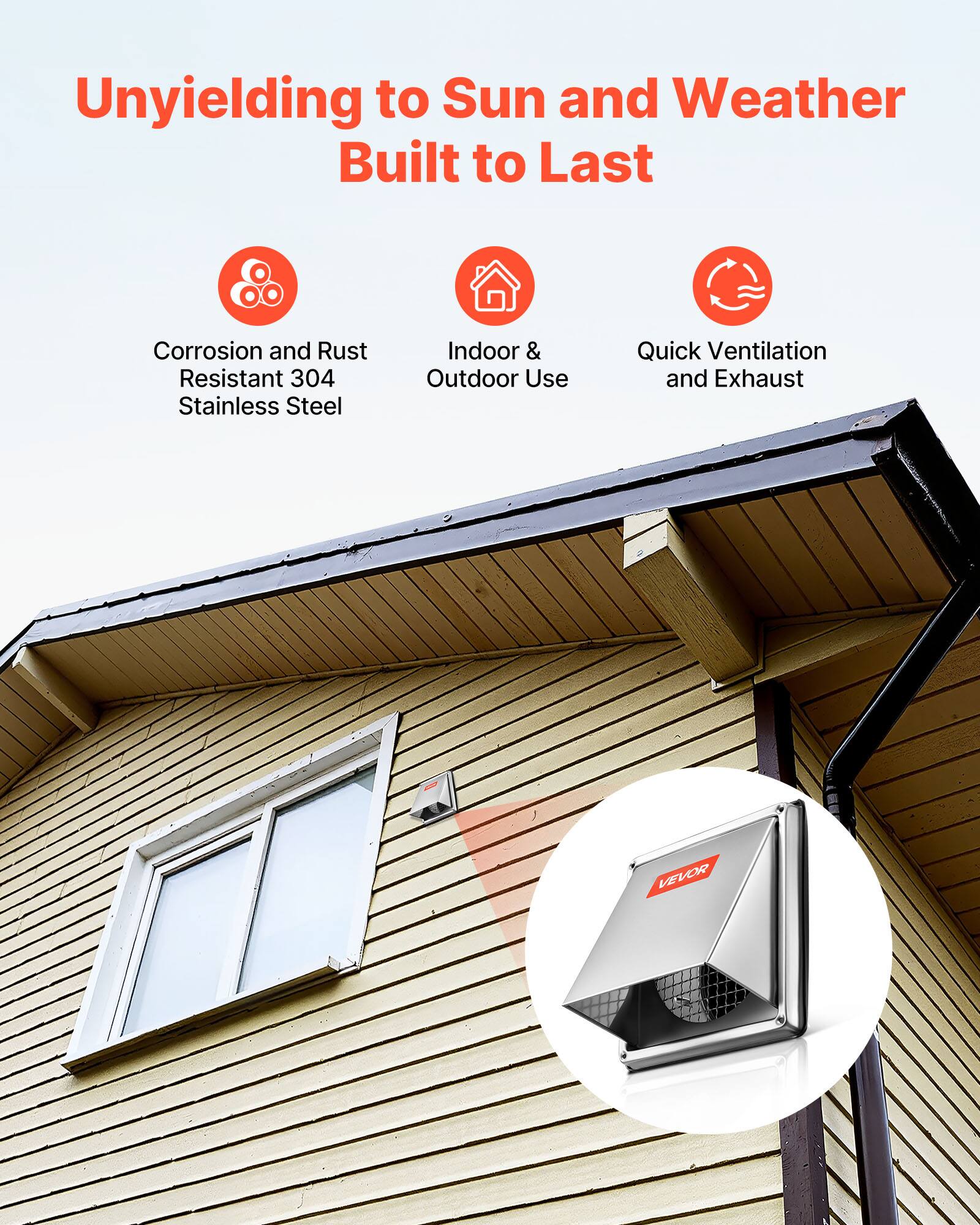 Unyielding to Sun and Weather  
Built to Last  

- Corrosion and Rust Resistant 304 Stainless Steel  
- Indoor & Outdoor Use  
- Quick Ventilation and Exhaust  

VEVOR