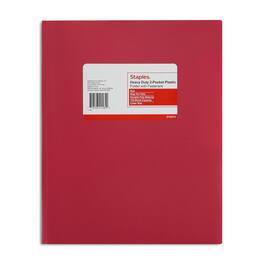 Staples - Matte Plastic 2‑Pocket Portfolio Folder with Fasteners, Letter Size - Red