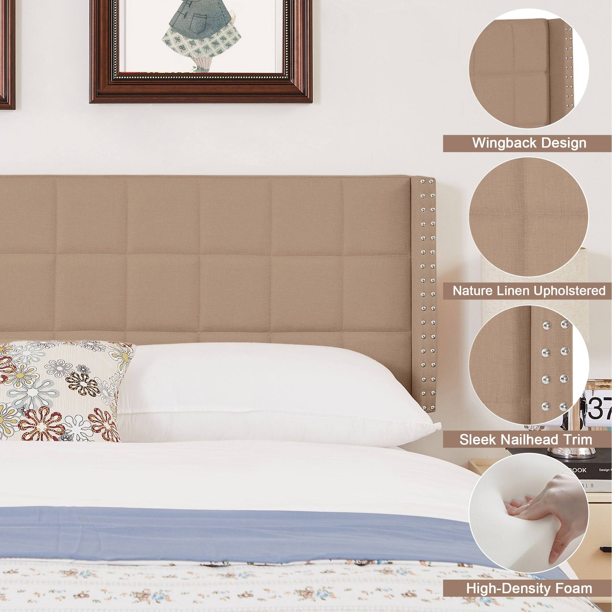 - Wingback Design
- Nature Linen Upholstered
- Sleek Nailhead Trim
- High-Density Foam