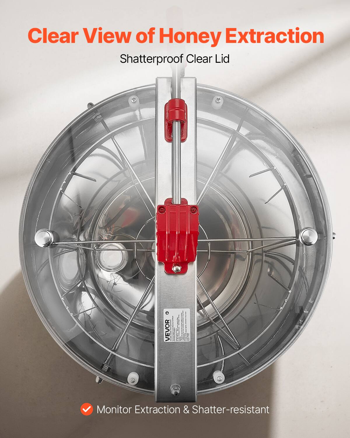 Clear View of Honey Extraction  
Shatterproof Clear Lid  

Monitor Extraction & Shatter-resistant