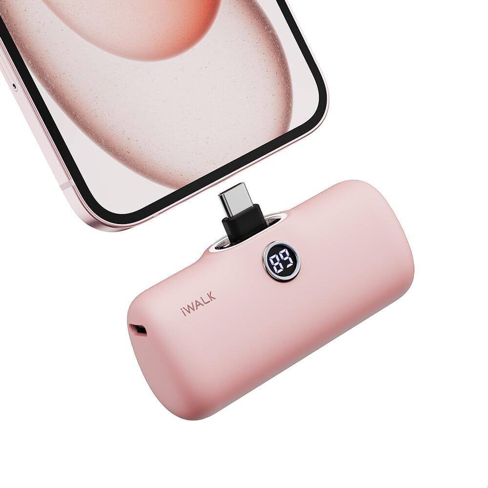 iWalk - 4800mAh Portable Charger 20W LED Display Power Bank Small Fast Charging Battery Pack Compatible iPhone & Airpods - Pink