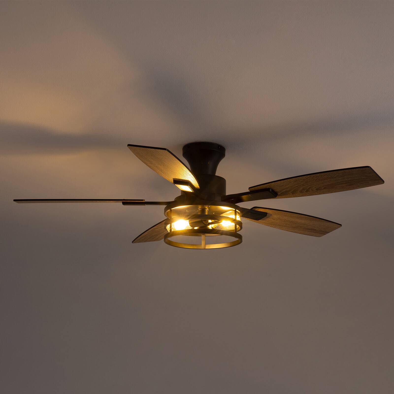 Alt View 6. Siljoy - 52 Inch Farmhouse Flush Mount Ceiling Fan with Lights Dual Blades Remote Included 5 Blades for Patio Bedroom Living Room - Black.