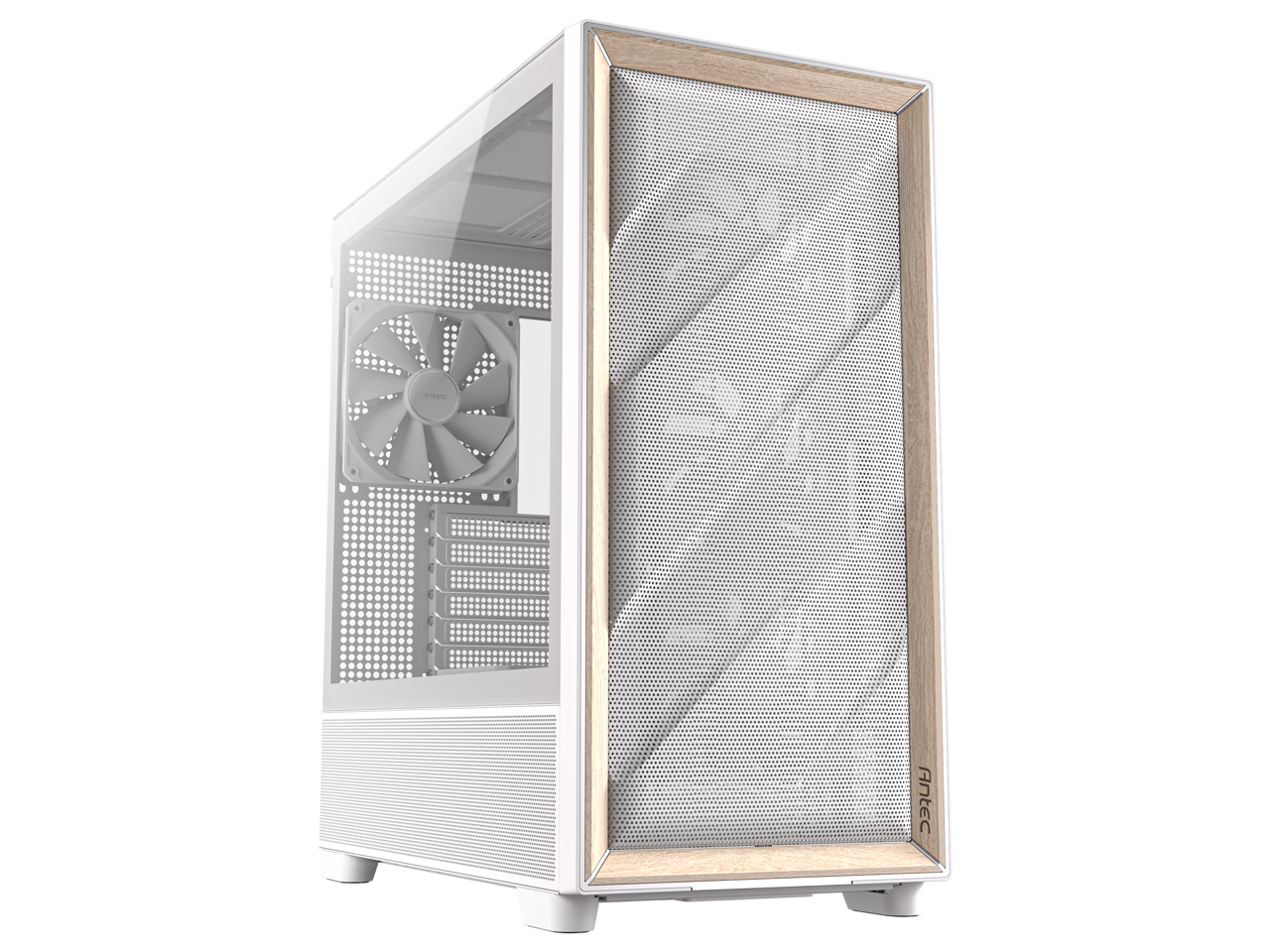 Antec - FLUX Wood White, 5 PWM Fans, High-Airflow Front, Type-C, 420mm Radiator, Up to 9 Fans, Mid-Tower E-ATX Case - White