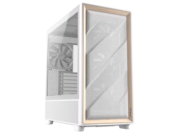 Front. Antec - Antec FLUX Wood White, 5 PWM Fans, High-Airflow Front, Type-C, 420mm Radiator, Up to 9 Fans, Mid-Tower E-ATX Case - White.