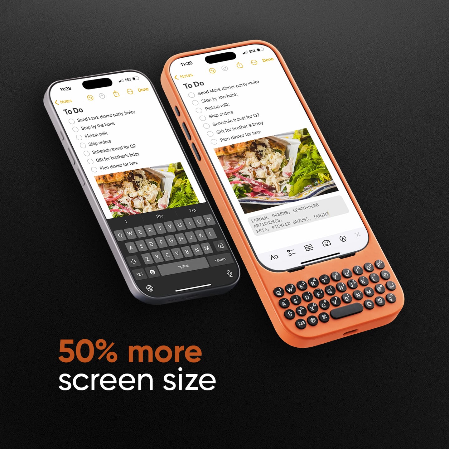 The text on the image reads: "50% more screen size."