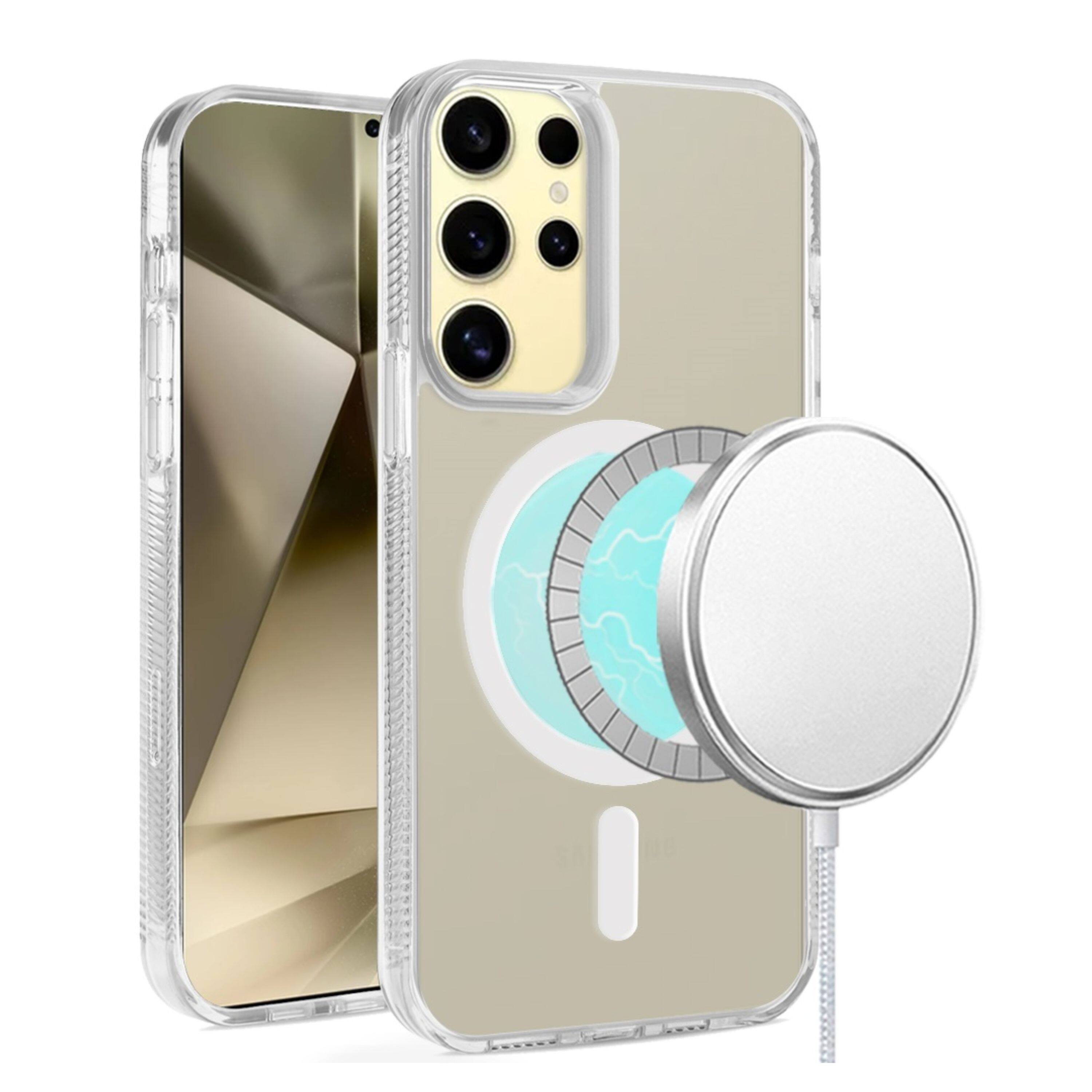 Angle. Kitcheniva - Clear Back Magnetic Charging Grip Sides Phone Case For Samsung Galaxy S24+ Plus Clear - Clear.