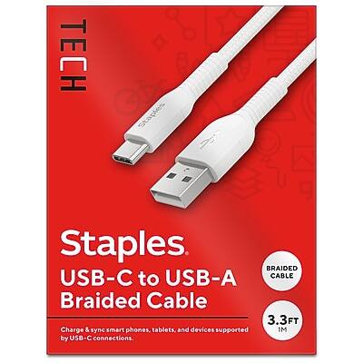 TECH Staples  
USB-C to USB-A Braided Cable  
3.3FT (1M)  
Braided Cable  
Charge & sync smartphones, tablets, and devices supported by USB-C connections.