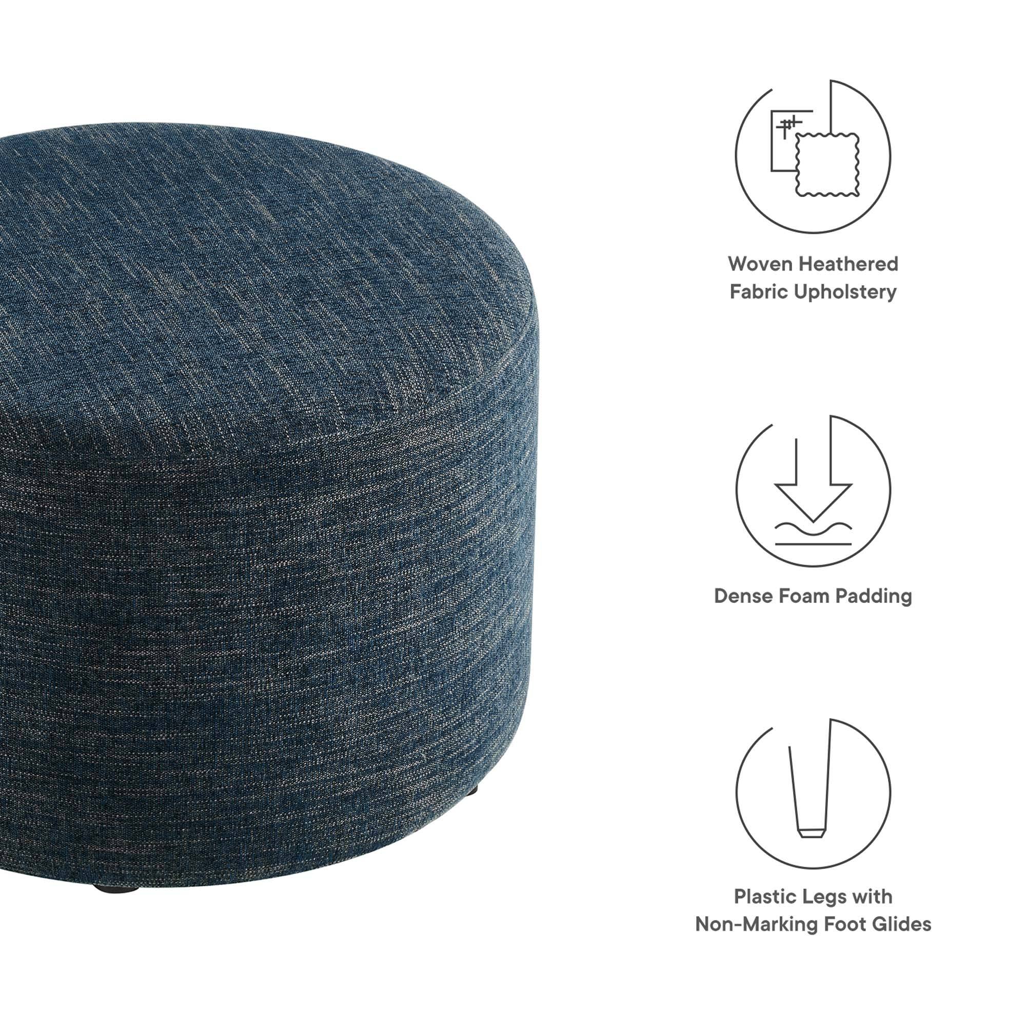 - Woven Heathered Fabric Upholstery
- Dense Foam Padding
- Plastic Legs with Non-Marking Foot Glides