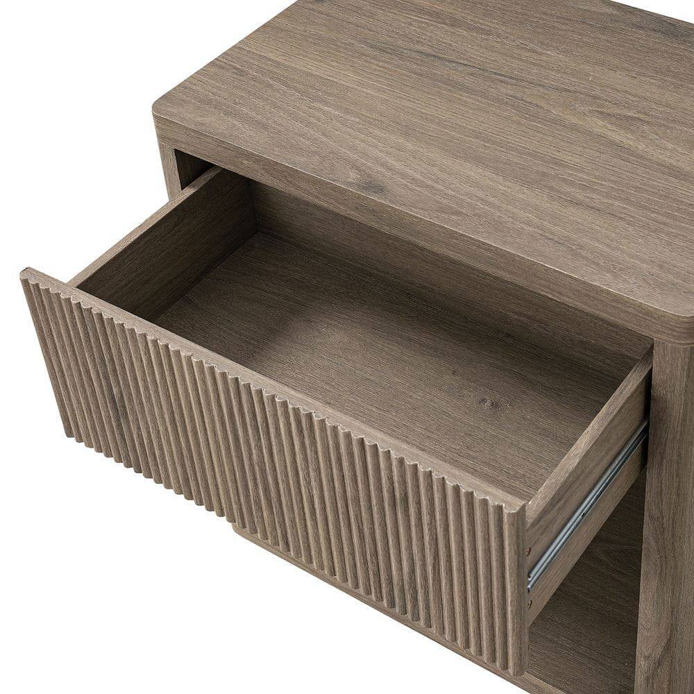 Alt View 1. Kadyn - Mid Century Modern Nightstand with Drawer, Fluted Design Bedside Table for Bedroom - Ash Brown.