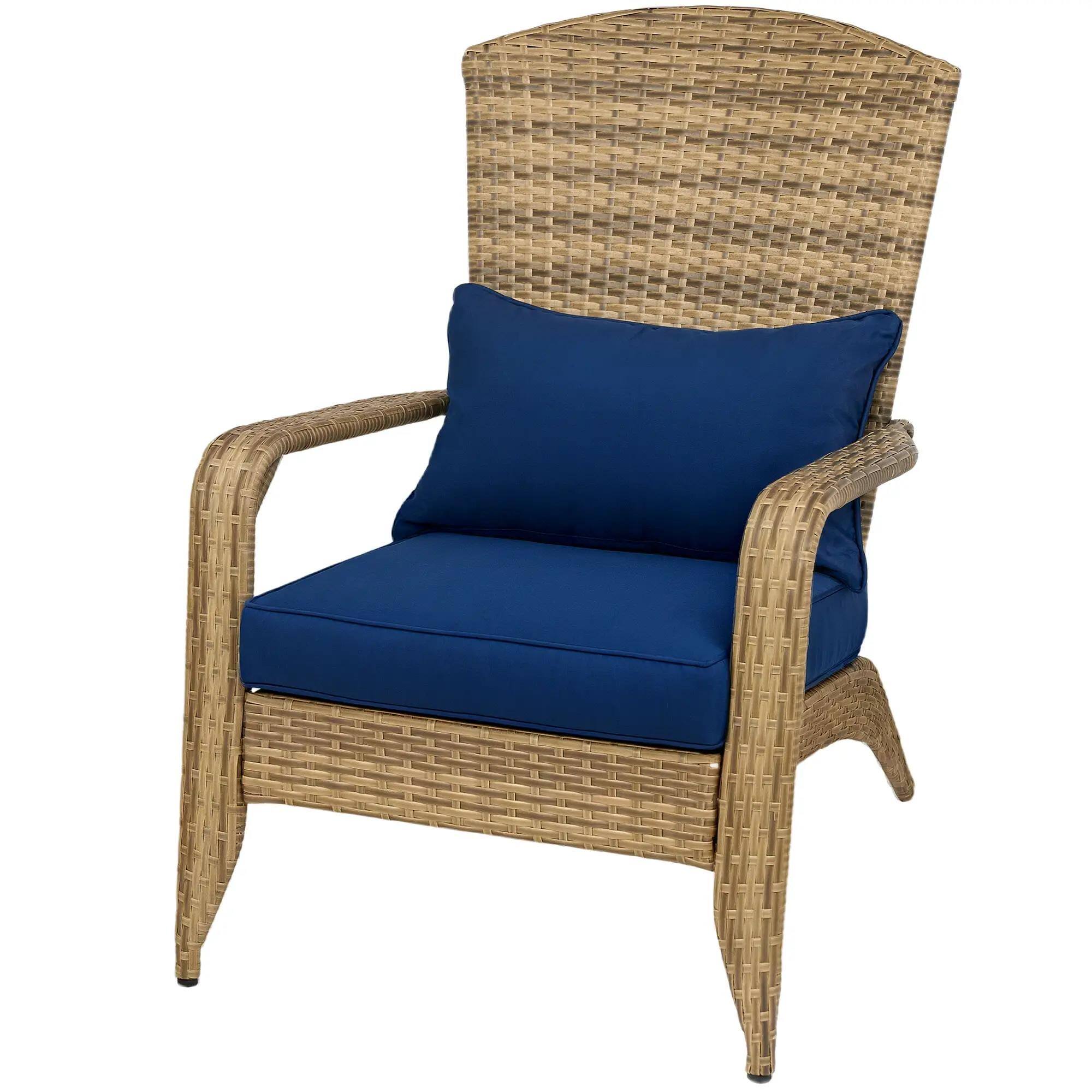 Front. Resenkos - Resenkos Adirondack Rattan Chair, Cozy Soft Cushions, Tall Curve Back, Outdoor Deck Seating, Blue - Blue.