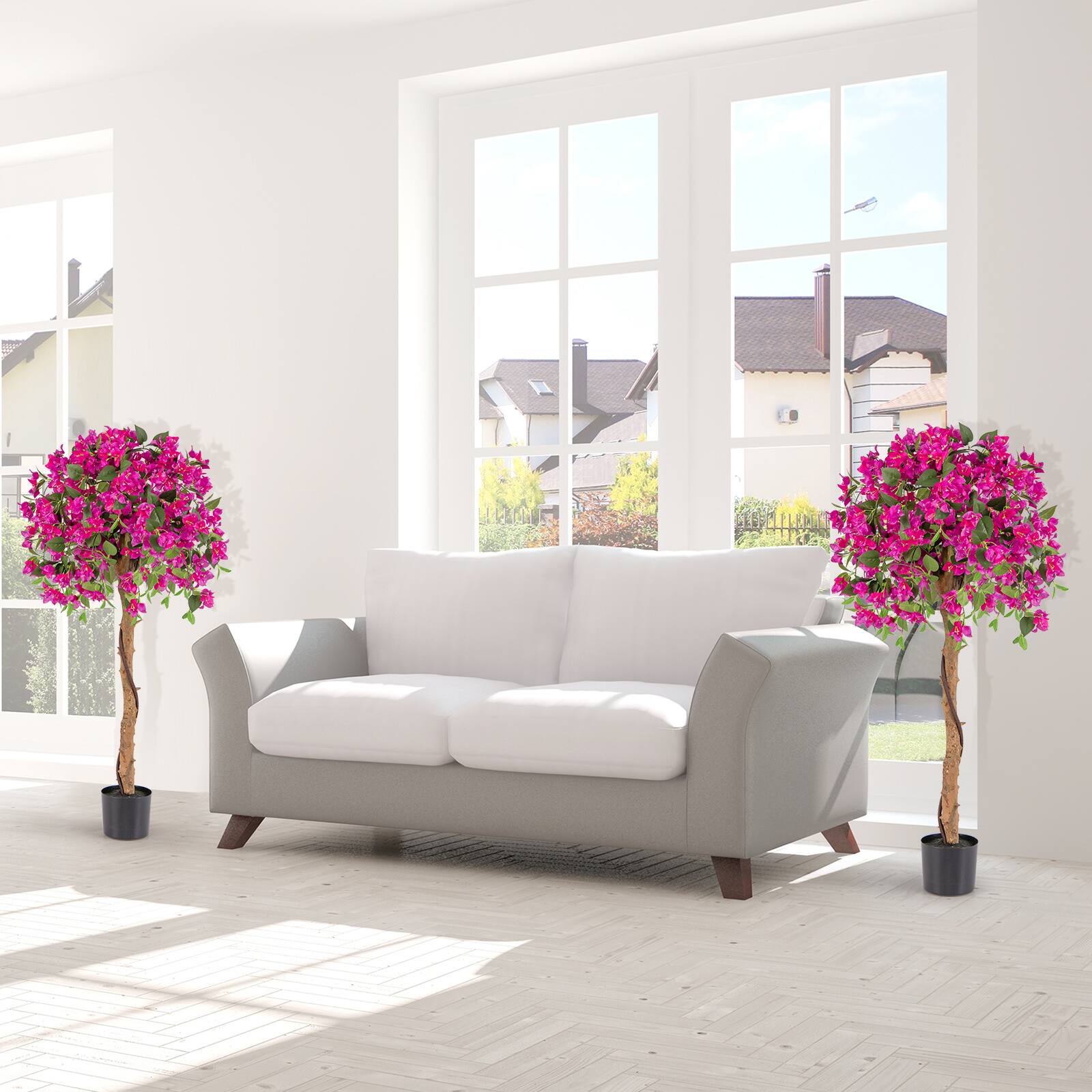 Alt View 3. Costway - Costway 4.5FT Artificial Tree Azalea Artificial Tree w/ Plastic Pot for Indoor & Outdoor - Red.