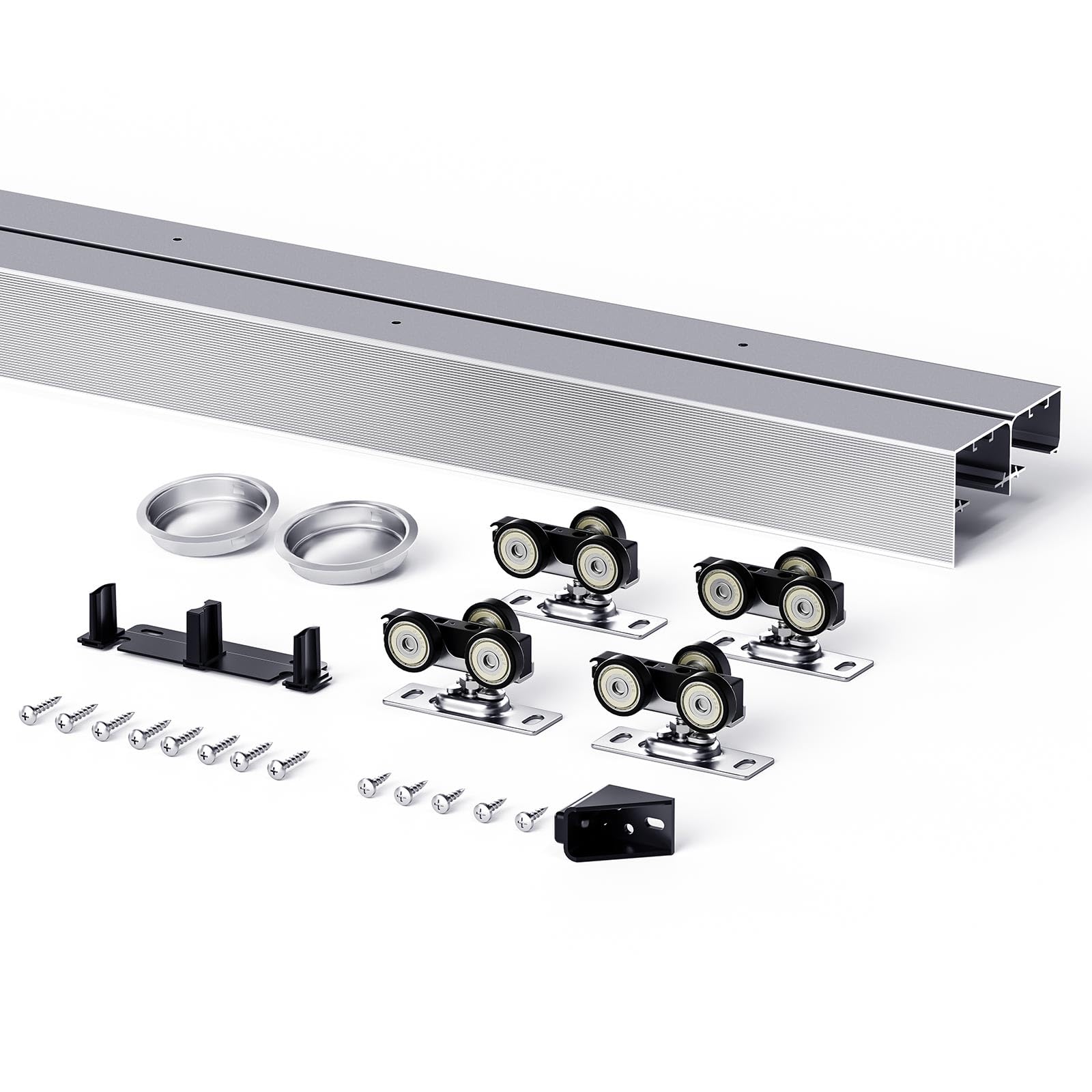 Alt View 5. Empire DigiLabs - 60in Bypass Double Sliding Pocket Door Hardware Kit Commercial Grade Aluminum Bypassing Closet Doors Track ... - Aluminum 4FT for 2 Doors.