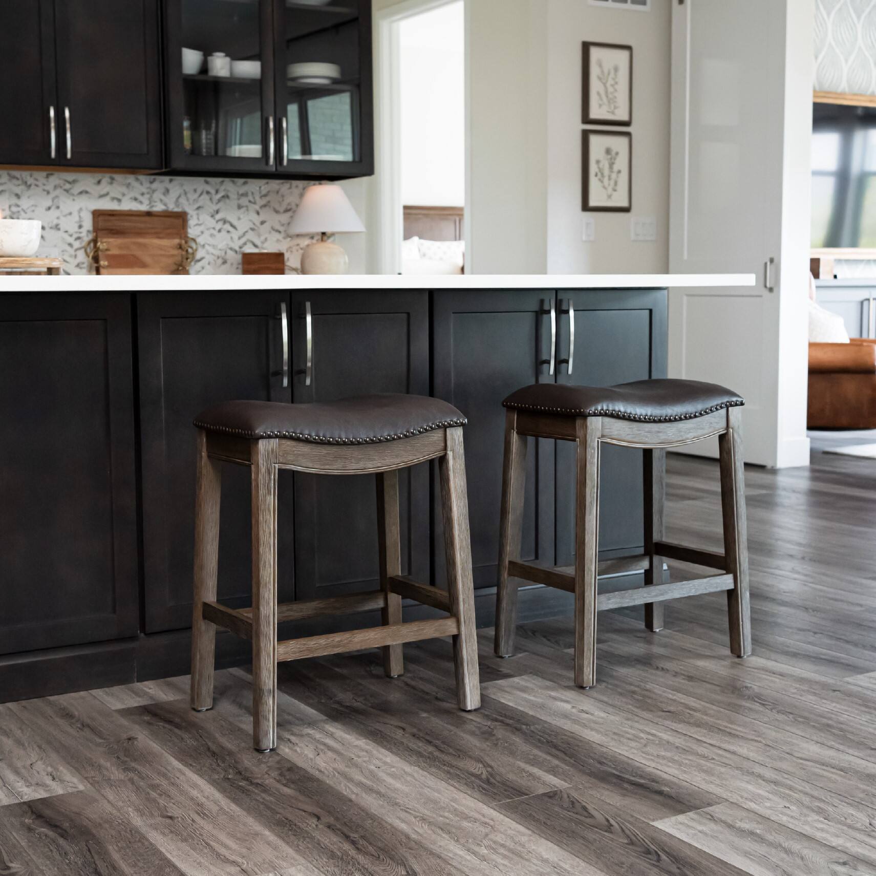 Alt View 5. Maven Lane - 26" Adrien Saddle Counter Stool In Walnut Finish With Vegan Leather - Walnut.