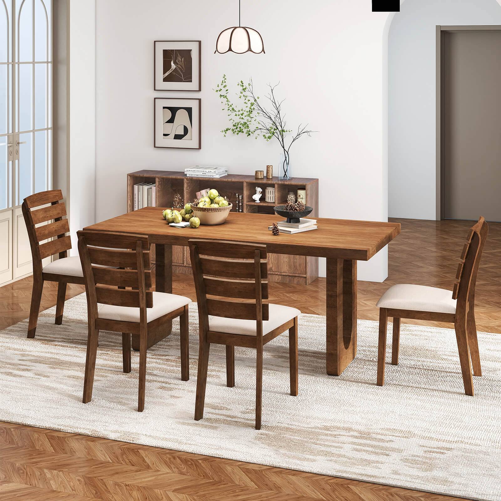 Alt View 3. Costway - Costway Dining Chair Set of 4 Upholstered Kitchen Chair with Slatted High Backrest - Natural,Beige.