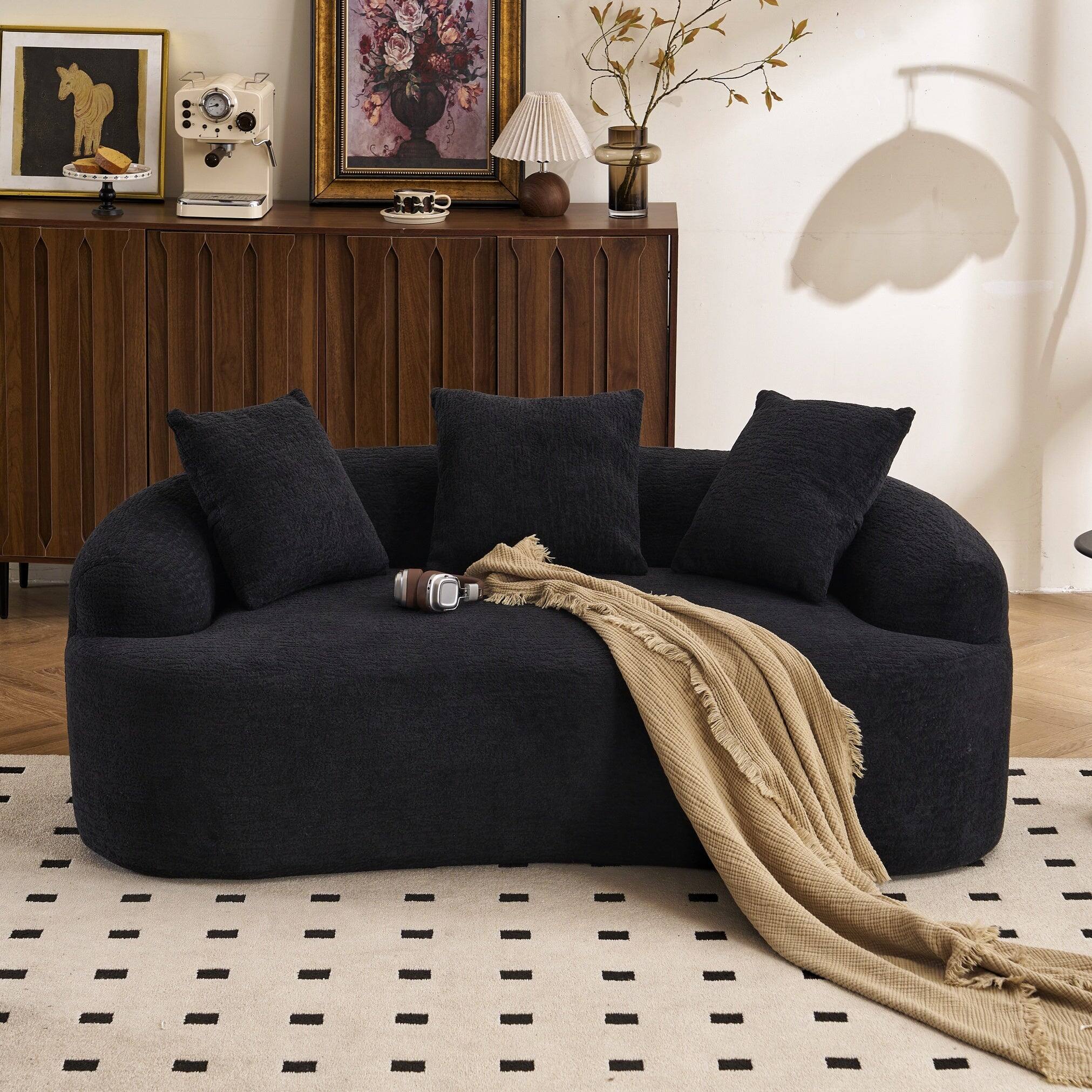 Alt View 1. Boyel Living - Curved Loveseat Sofa 30D Compression Foam Chenille Upholstery No Assembly Compact Small Space Sofa Black 65 Inch - Black.