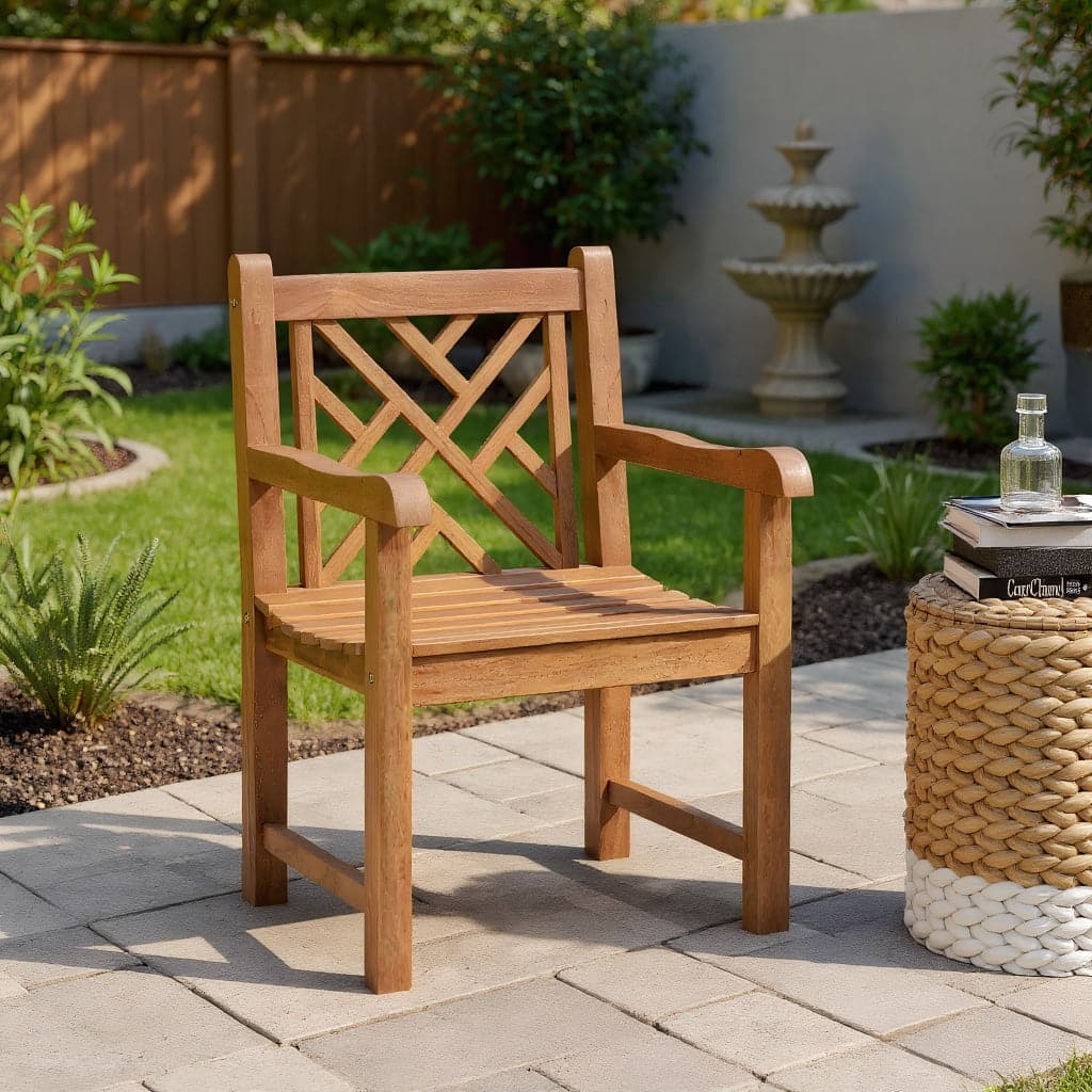 Kadyn - Outdoor Dining Room Chairs, Patio Kitchen Chairs,Teak Wood Patio Dining Chair with Slatted Seat Cross-Rhombus Backrest - Beige