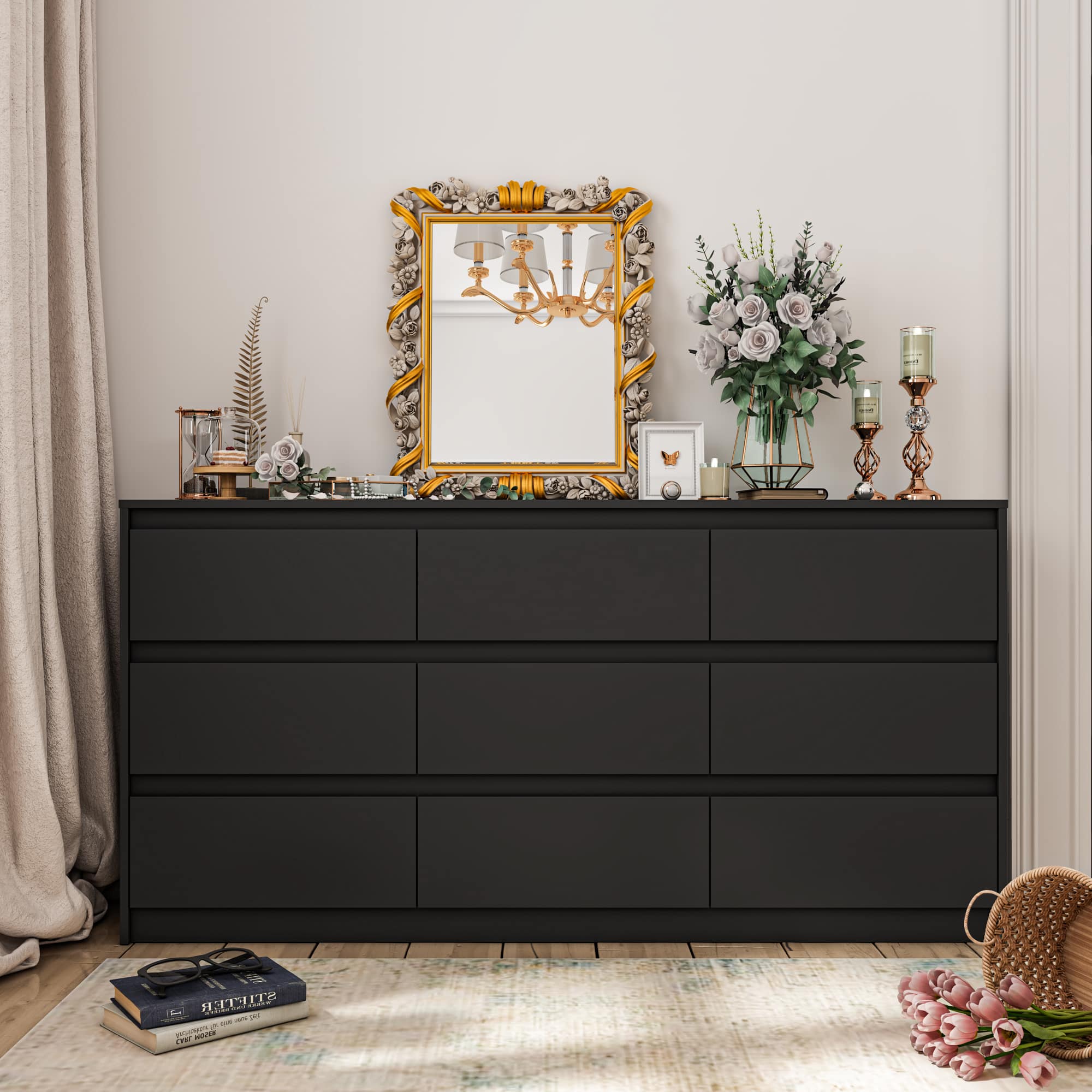 Front. Famapy - Famapy 9 - Drawer Dresser: Elevate Bedroom Elegance with Sleek Storage - Black.