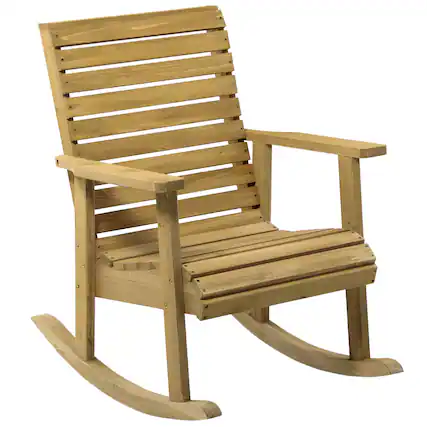 Front. Outsunny - Wooden Outdoor Rocking Chair, Traditional Slatted Wood Rocker Chair with Armrests and High Backrest for Indoor & Outdoor - Brown.