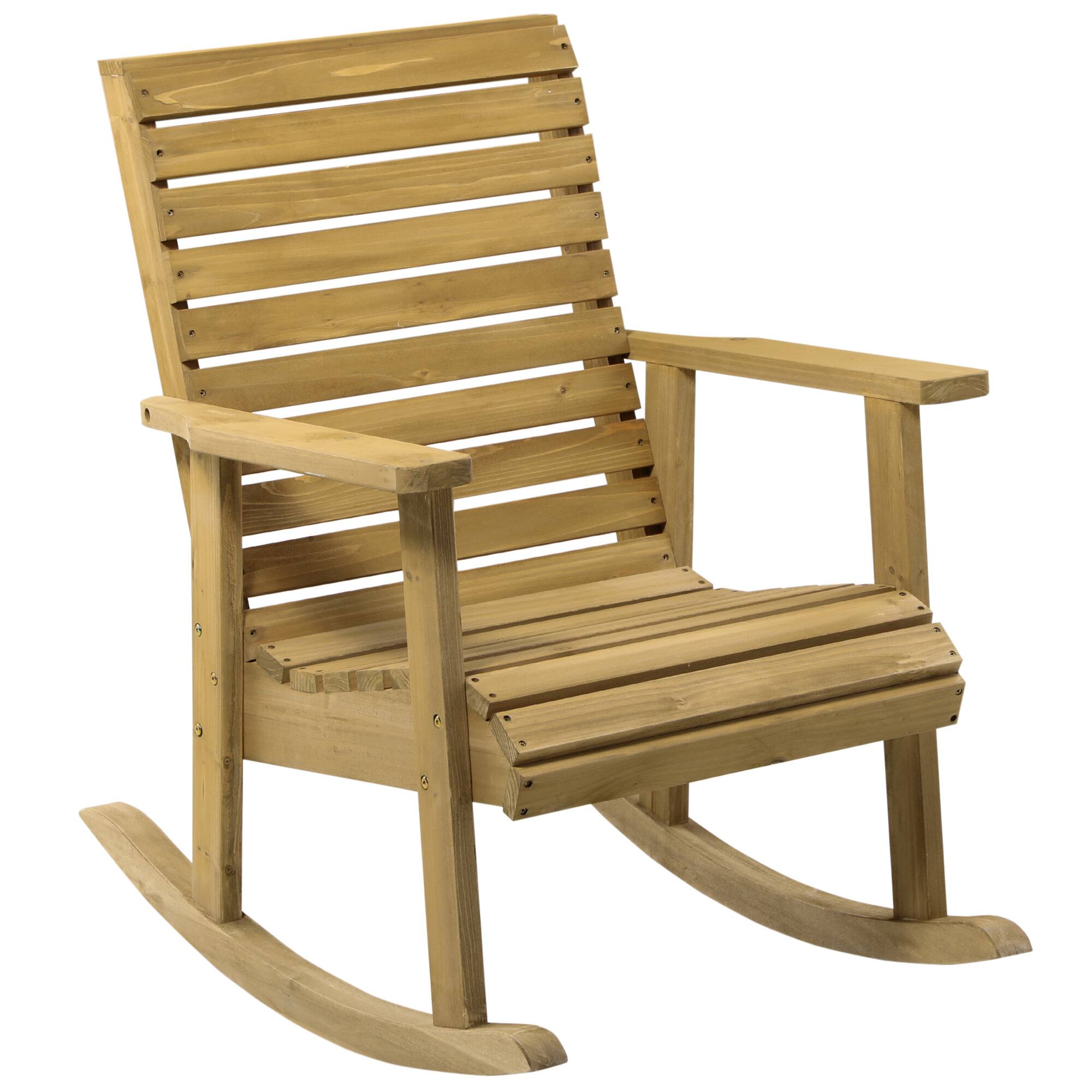 Front. Outsunny - Wooden Outdoor Rocking Chair, Traditional Slatted Wood Rocker Chair with Armrests and High Backrest for Indoor & Outdoor - Brown.