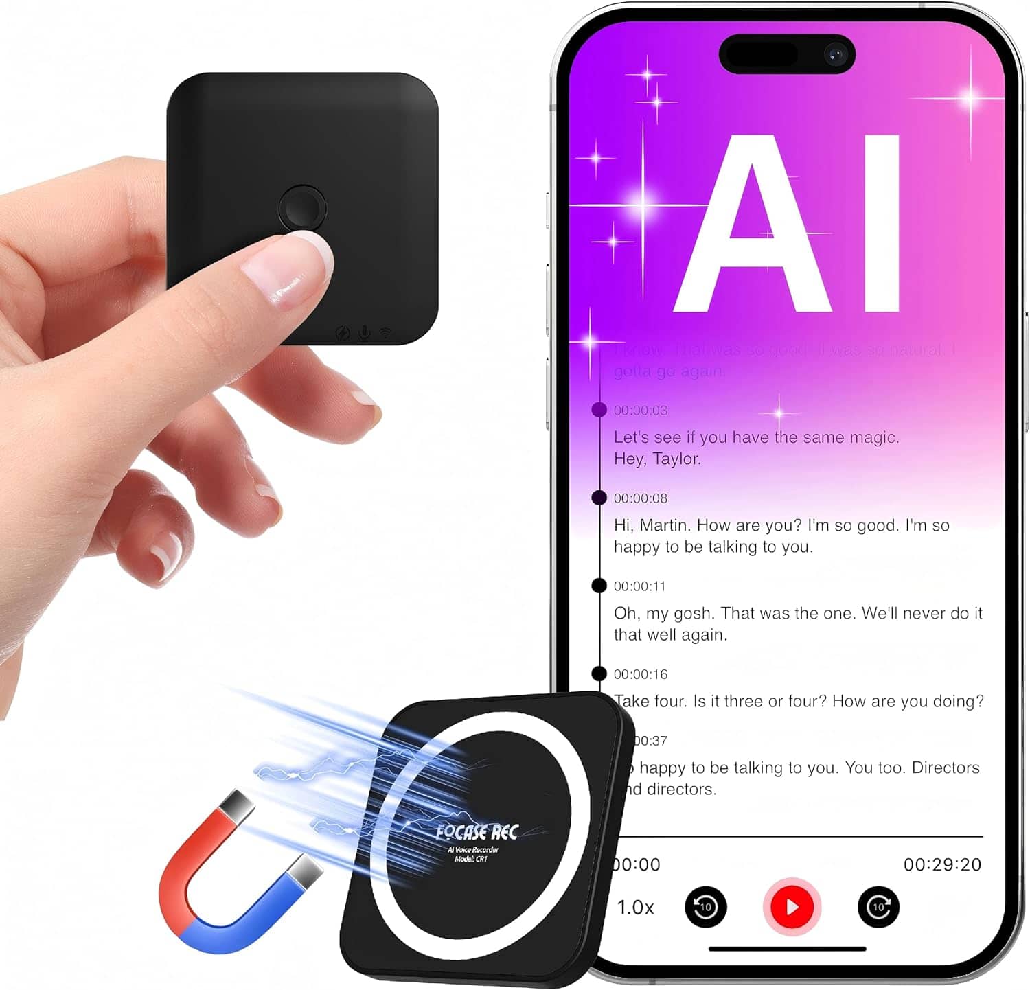 Vulpecula Spade - 128GB Mini AI Voice Activated Recorder with Transcription to Text: 0.24-Inch Thin, Chat GPT Transcribe & Summarize