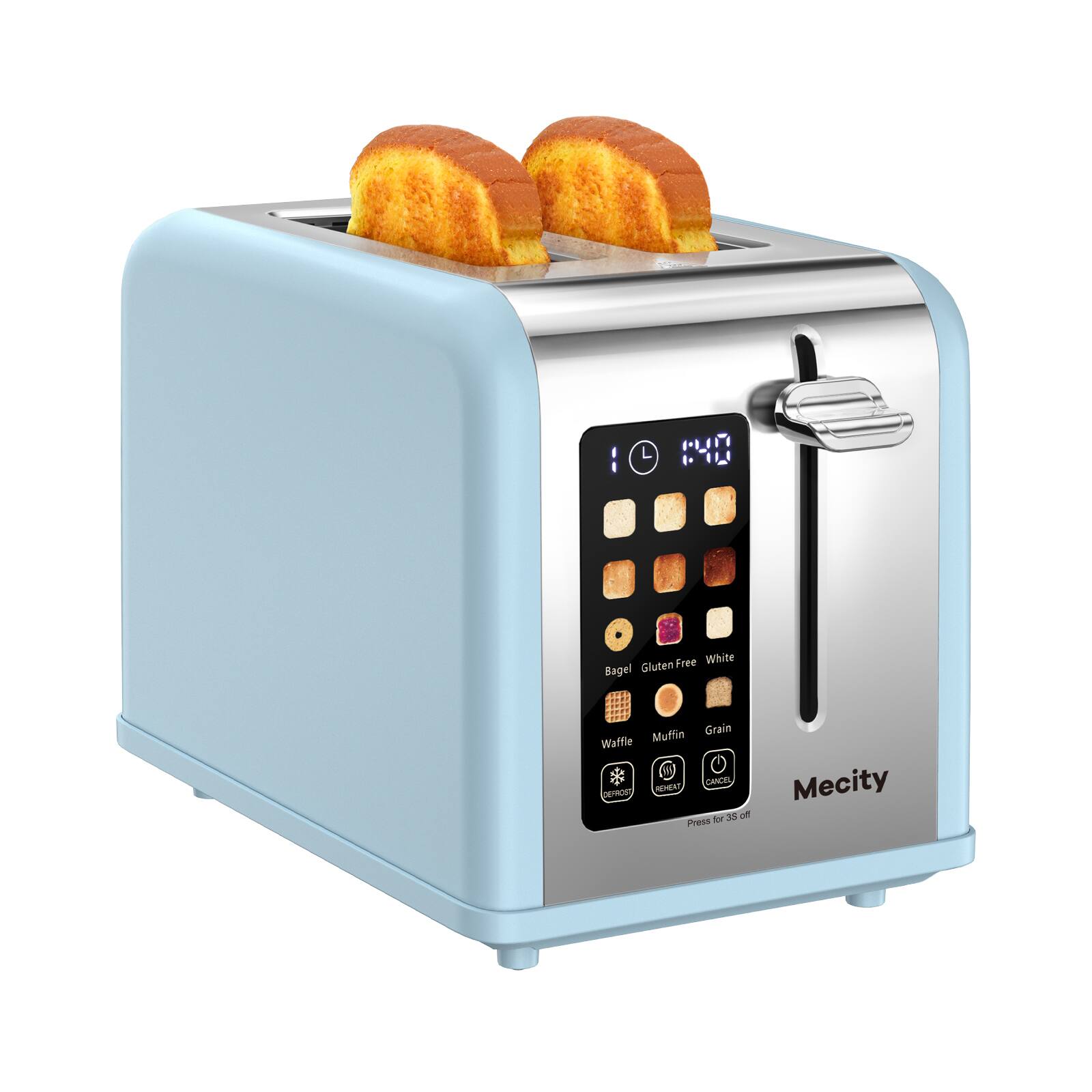140  
Gluten Free White Bagel  
Muffin Grain Waffle  
CANCEL  
Mecity  
DEFROST  
REHEAT  
for 3S off  
Press