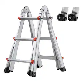 VEVOR - Telescoping Ladder A Frame, 9.5 FT Compact Aluminum Extension Ladder, Multi-Function Portable Collapsible RV Ladder - Silver