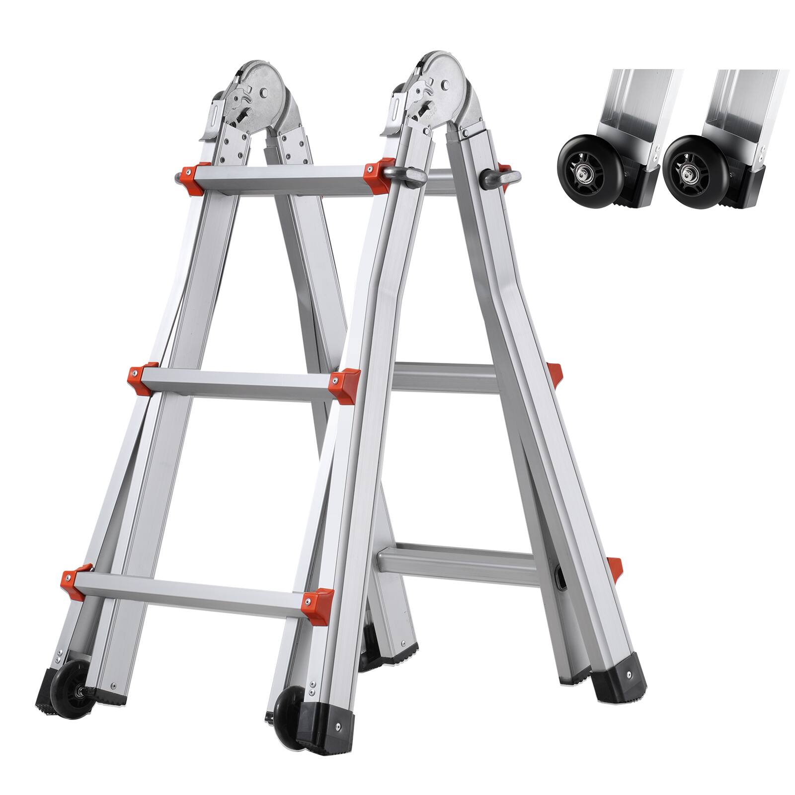 Front. VEVOR - Telescoping Ladder A Frame, 9.5 FT Compact Aluminum Extension Ladder, Multi-Function Portable Collapsible RV Ladder - Silver.