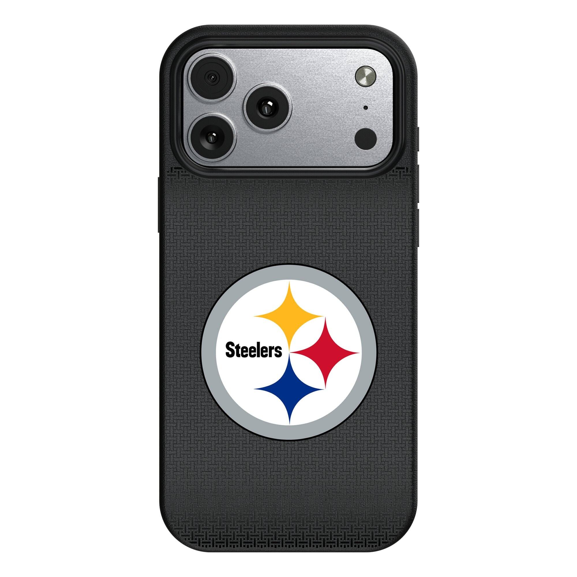 Front. Keyscaper - Pittsburgh Steelers Linen Logo iPhone Magnetic Bump Case - 15 - Black.