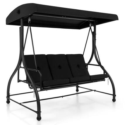 Front. Costway - Costway 3-Seat Outdoor Converting Patio Swing Glider Adjustable Canopy Porch Swing - Black.