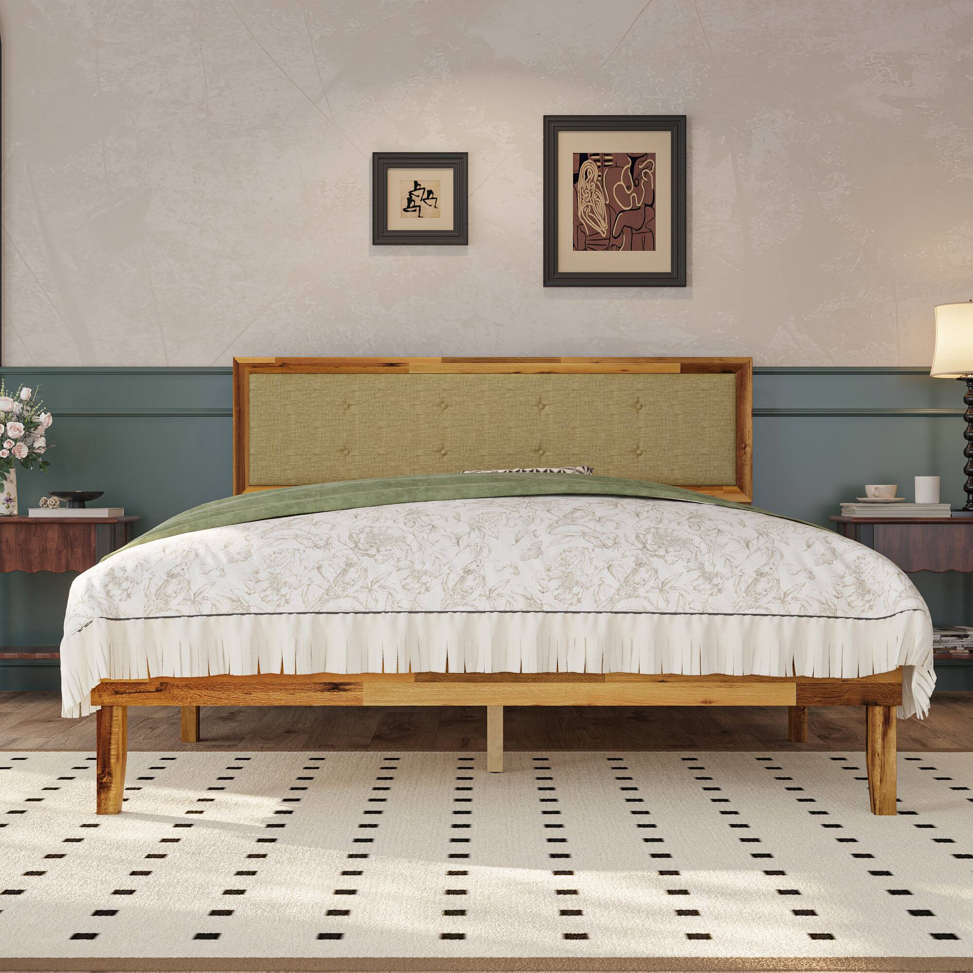 Alt View 6. Famapy - Famapy Upholstered Headboard Solid Wood Bed Frame with - Sturdy Slat Support, No Box Spring Needed - Wooden.