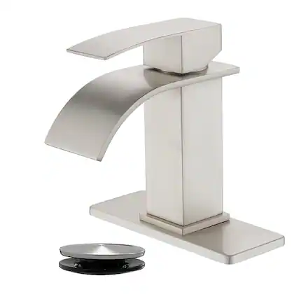 Front. Boyel Living - Brushed Faucet SUS304 Waterfall Spout cUPC Cartridge 60cm Supply Line Pop Up Drain - Brushed Nickel.