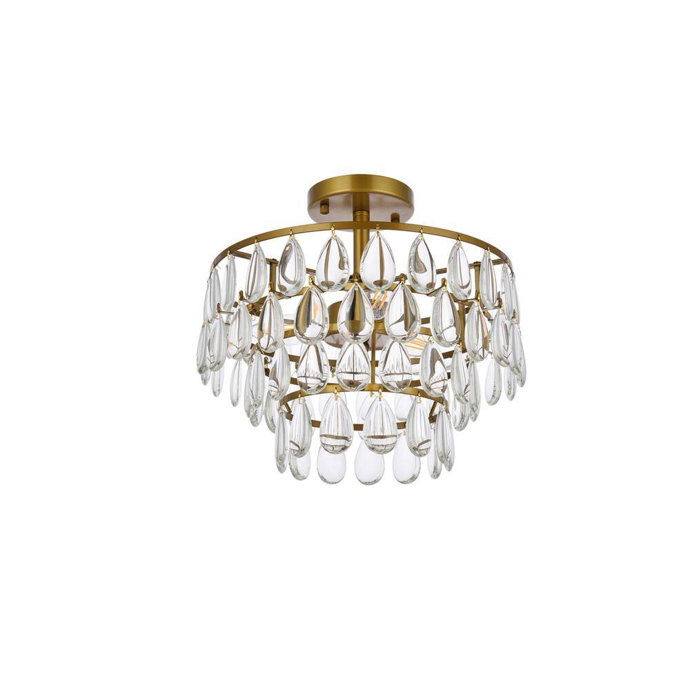 Back. Elegant Lighting - Mila 14 inch flush mount in brass - Brass.