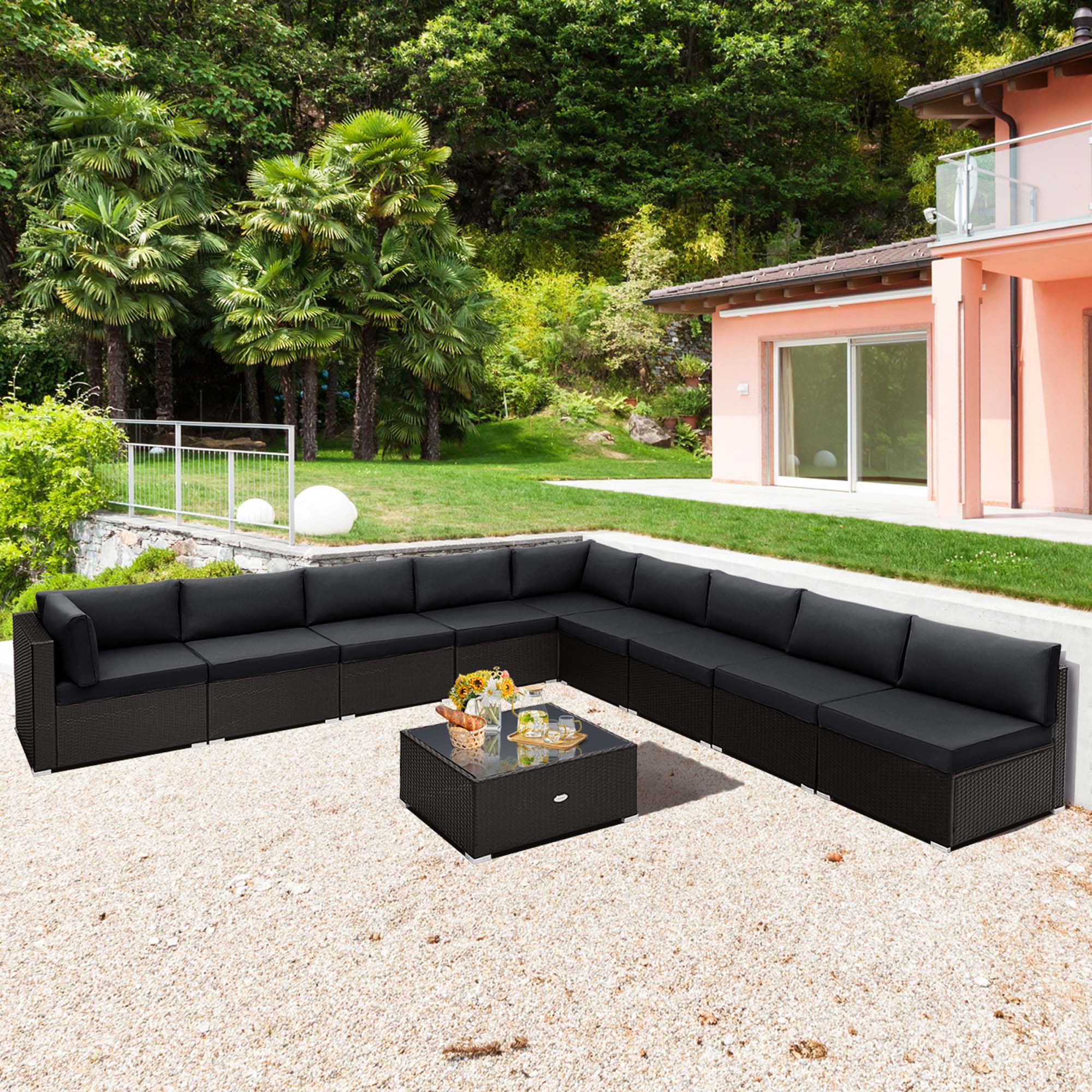 Alt View 1. Costway - Costway 10 PCS Patio Rattan Furniture Set Outdoor Wicker Sofa Table Cushioned Seat - Brown,Black.